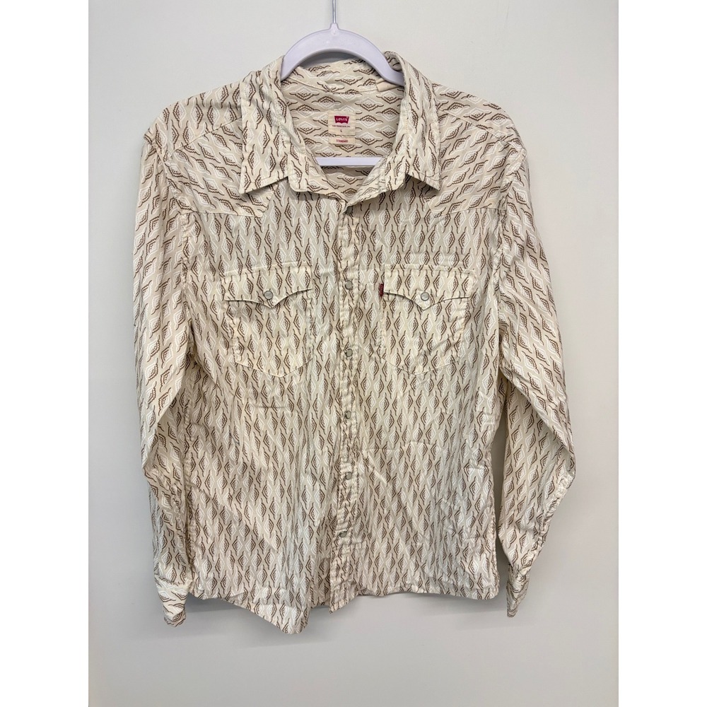 Western Southwestern Shirt Pearl Snap Diamond Print Levi's Red Tab Men L Ranch